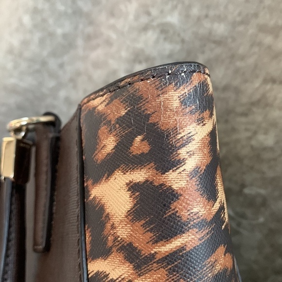 COACH Madison Mini North/South Colorblock Leopard/ Brown Saffiano Leather Tote - Picture 9 of 15